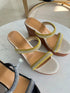 Rhinestone Embedded Double Straps Wedge sandals